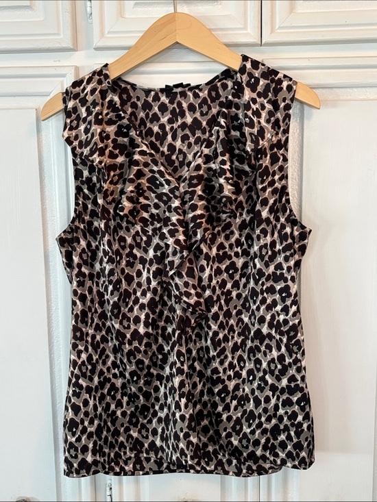 Ann Taylor Tops - Ann Taylor Leopard Print Sleeveless Ruffle Camisole - Black & Tan